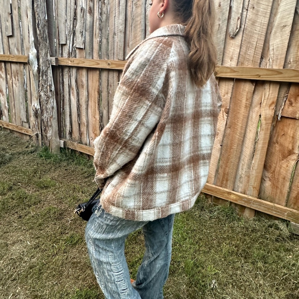 Plaid Brown and Cream Women's Jacket